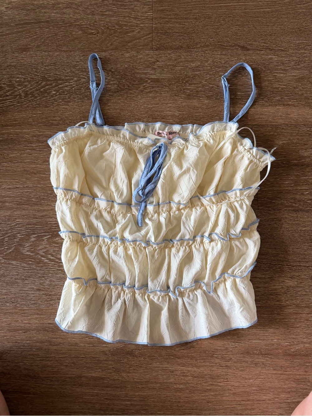 Light Yellow Ruffled Cami with Blue Trim